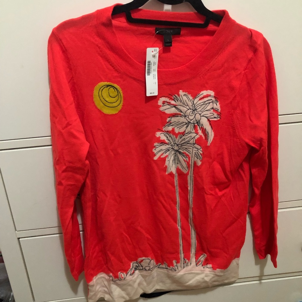 Coral JCrew printed sweater